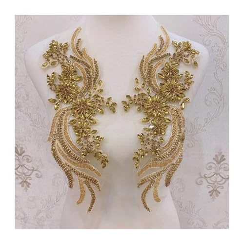 Blumen Zum AufbüGeln Weitere Farben handgefertigte Kristall Strass Applikation Patches Nähen auf Kragen for Hochzeitskleid(Gold) von GMGQJST