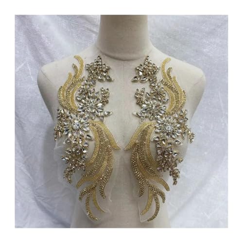 Blumen Zum AufbüGeln Weitere Farben handgefertigte Kristall Strass Applikation Patches Nähen auf Kragen for Hochzeitskleid(Gold silver) von GMGQJST