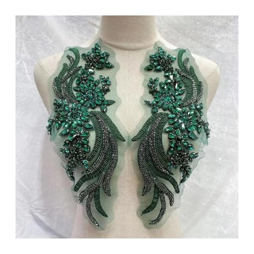 Blumen Zum AufbüGeln Weitere Farben handgefertigte Kristall Strass Applikation Patches Nähen auf Kragen for Hochzeitskleid(Green) von GMGQJST