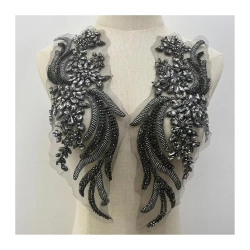 Blumen Zum AufbüGeln Weitere Farben handgefertigte Kristall Strass Applikation Patches Nähen auf Kragen for Hochzeitskleid(Grey) von GMGQJST