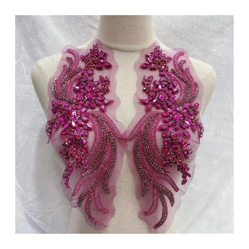 Blumen Zum AufbüGeln Weitere Farben handgefertigte Kristall Strass Applikation Patches Nähen auf Kragen for Hochzeitskleid(Hot pink) von GMGQJST
