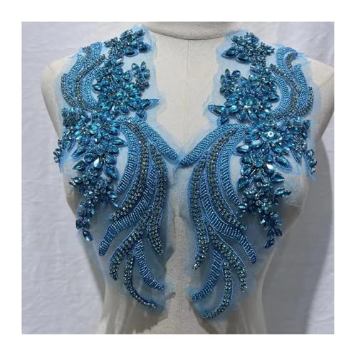 Blumen Zum AufbüGeln Weitere Farben handgefertigte Kristall Strass Applikation Patches Nähen auf Kragen for Hochzeitskleid(Lake blue) von GMGQJST