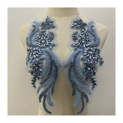 Blumen Zum AufbüGeln Weitere Farben handgefertigte Kristall Strass Applikation Patches Nähen auf Kragen for Hochzeitskleid(Light blue) von GMGQJST