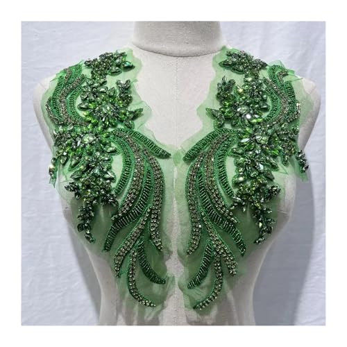 Blumen Zum AufbüGeln Weitere Farben handgefertigte Kristall Strass Applikation Patches Nähen auf Kragen for Hochzeitskleid(Light green) von GMGQJST