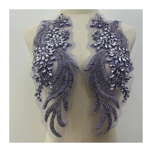 Blumen Zum AufbüGeln Weitere Farben handgefertigte Kristall Strass Applikation Patches Nähen auf Kragen for Hochzeitskleid(Light purple) von GMGQJST