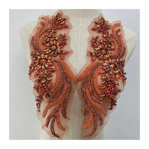 Blumen Zum AufbüGeln Weitere Farben handgefertigte Kristall Strass Applikation Patches Nähen auf Kragen for Hochzeitskleid(Orange) von GMGQJST
