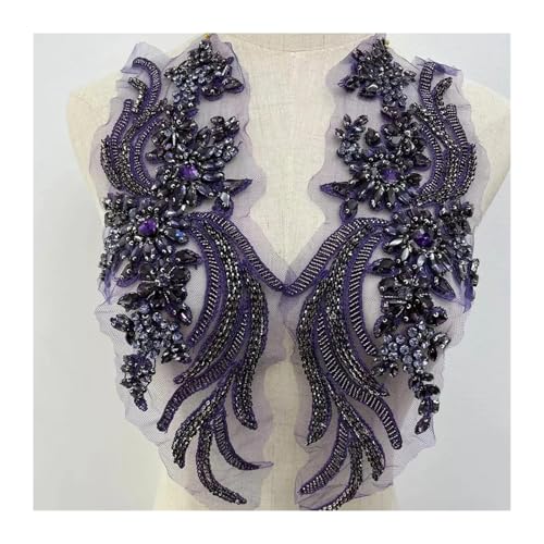 Blumen Zum AufbüGeln Weitere Farben handgefertigte Kristall Strass Applikation Patches Nähen auf Kragen for Hochzeitskleid(Purple) von GMGQJST