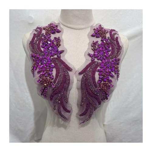 Blumen Zum AufbüGeln Weitere Farben handgefertigte Kristall Strass Applikation Patches Nähen auf Kragen for Hochzeitskleid(Purple red) von GMGQJST