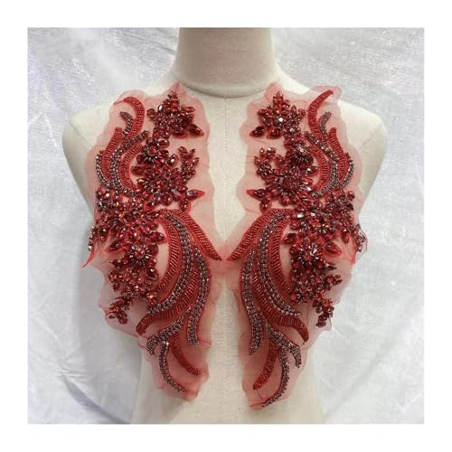 Blumen Zum AufbüGeln Weitere Farben handgefertigte Kristall Strass Applikation Patches Nähen auf Kragen for Hochzeitskleid(Red) von GMGQJST