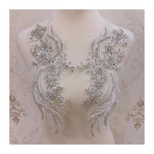 Blumen Zum AufbüGeln Weitere Farben handgefertigte Kristall Strass Applikation Patches Nähen auf Kragen for Hochzeitskleid(Silver) von GMGQJST
