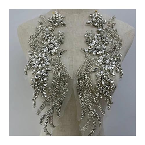 Blumen Zum AufbüGeln Weitere Farben handgefertigte Kristall Strass Applikation Patches Nähen auf Kragen for Hochzeitskleid(Silver with thread) von GMGQJST