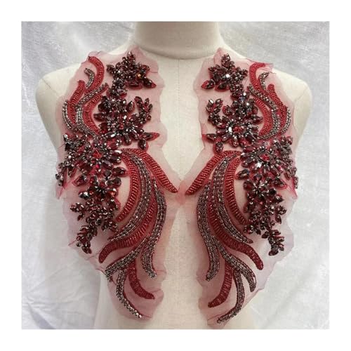 Blumen Zum AufbüGeln Weitere Farben handgefertigte Kristall Strass Applikation Patches Nähen auf Kragen for Hochzeitskleid(Wine red) von GMGQJST