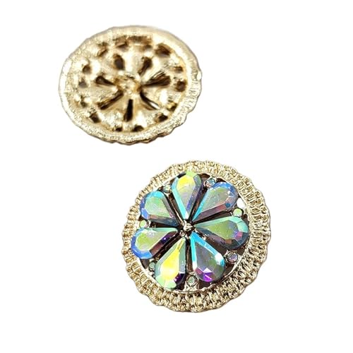 Knopf Mit Strass 25 MM große Strass Luxusknöpfe for Kleidung Rot Gold glänzendes Metall Blumendesign Ösenknopf Nähzubehör DIY(Silver) von GMGQJST