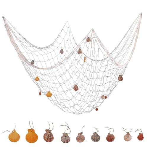 Fischernetz Deko mit Muscheln, 100x200cm Deko Netz zum Aufhängen, Fishing Net Hintergrund Wand Deko, Meerjungfrau Netz, Maritime Deko für Strandpartys Fischernetz Deko mit Muscheln, 100x200cm Deko Netz zum Aufhängen, Fishing Net Hintergrund Wand Deko, Meerjungfrau Netz, Maritime Deko für Strandpartys von GMMG