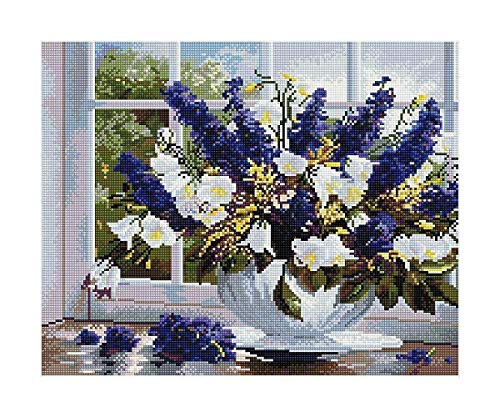 Diamond Vollbedeckung mit Holzrahmen Painting Set Bild 40 x 50 Diamant Malerei Stickerei Handarbeit Basteln Mosaik Steine Blumen Korb Haus am Bach (GJ424) von GMMH