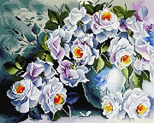 Diamond Vollbedeckung mit Holzrahmen Painting Set Bild 40 x 50 Diamant Malerei Stickerei Handarbeit Basteln Mosaik Steine Blumen Korb Haus am Bach (GJ530) von GMMH