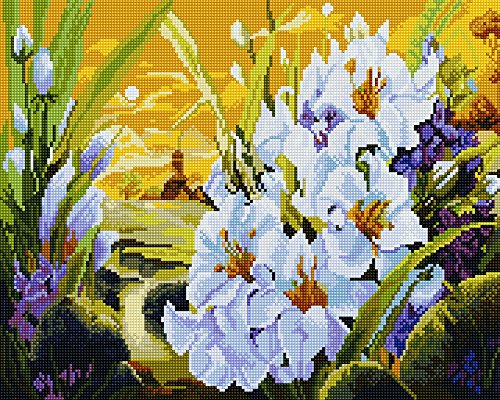 Diamond Vollbedeckung mit Holzrahmen Painting Set Bild 40 x 50 Diamant Malerei Stickerei Handarbeit Basteln Mosaik Steine Blumen Korb Haus am Bach (GJ915) von GMMH