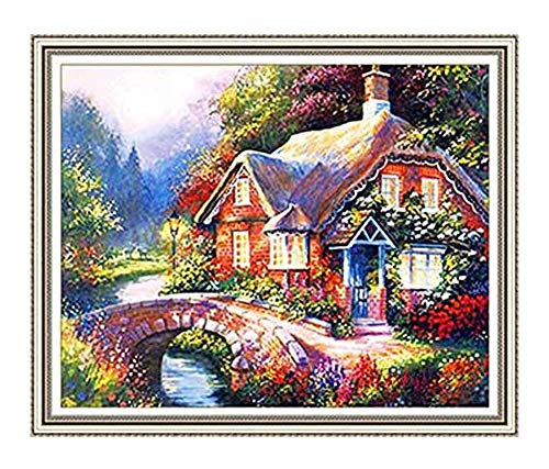 GMMH Diamond Painting Set Vollbedeckung Bild 30 x 40 Diamant Malerei Stickerei Handarbeit Basteln Mosaik Steine Blumen Korb Flieder (Haus am Bach) von GMMH