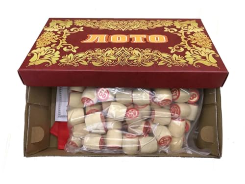 GMMH Russisches Lotto (Loto) Spielset mit Holzfiguren Bingospiel Familienspiel für Kinder ab 6 Jahre und Erwachsene (Karton braun -Gold) von GMMH