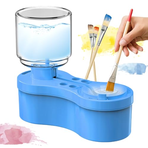 GMTEO Paint Brush Cleaner with Paint Tray, 2025 Neu Pinselreiniger Bürstenspüler Brush, Bequem und Schnell Aquarellpinsel Reiniger, Brush Rinser Wasserkreislaufspüler (blau) von GMTEO