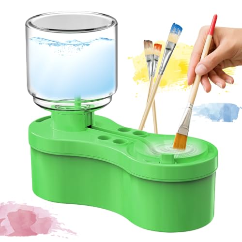 GMTEO Paint Brush Cleaner with Paint Tray, 2025 Neu Pinselreiniger Bürstenspüler Brush, Bequem und Schnell Aquarellpinsel Reiniger, Brush Rinser Wasserkreislaufspüler (grün) von GMTEO