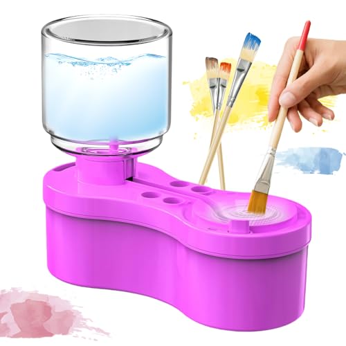 GMTEO Paint Brush Cleaner with Paint Tray, 2025 Neu Pinselreiniger Bürstenspüler Brush, Bequem und Schnell Aquarellpinsel Reiniger, Brush Rinser Wasserkreislaufspüler (lila) von GMTEO