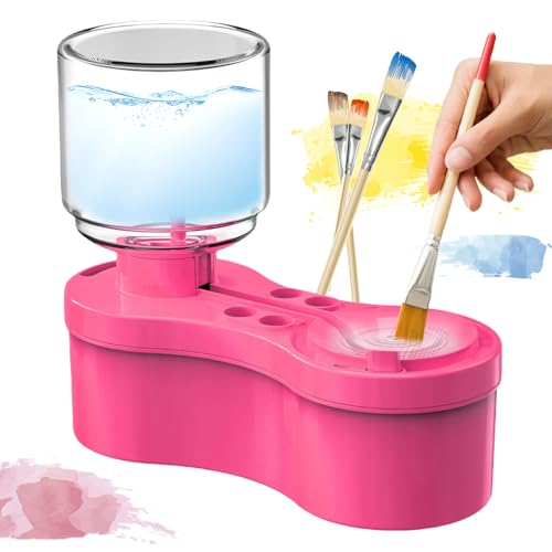 GMTEO Paint Brush Cleaner with Paint Tray, 2025 Neu Pinselreiniger Bürstenspüler Brush, Bequem und Schnell Aquarellpinsel Reiniger, Brush Rinser Wasserkreislaufspüler (pink) von GMTEO
