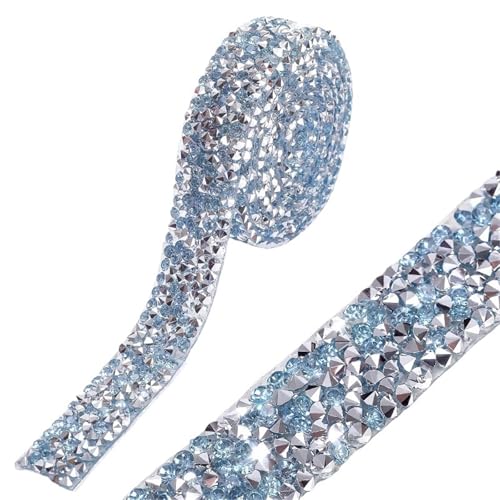 0,9 m 15 mm/20 mm Harz-Strasssteinband für Kleidung, Schuhe, Brautkleider, Dekorationen für Schuhe zum Nähen (Blau-Silber, 20 mm-0,9 m) von GMVZGQW