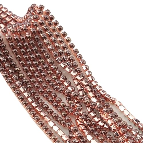 1,9 m/9 Meter Kristall Strass Verschlusskette, Kupferperlenkette zum Nähen DIY Bekleidungszubehör, Besatz 2mm, 9 Farben für Nähschuhe (Braun-GR von GMVZGQW