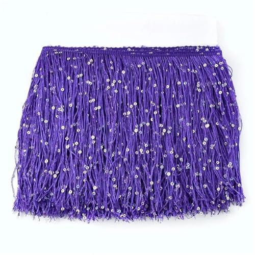 20 cm Pailletten-Fransenbesatz für lateinamerikanisches Kleid, Tanzband, Bühnenaufführung, Taschen, Fransen, Nähzubehör für lateinamerikanisches Kleid (Lila) von GMVZGQW