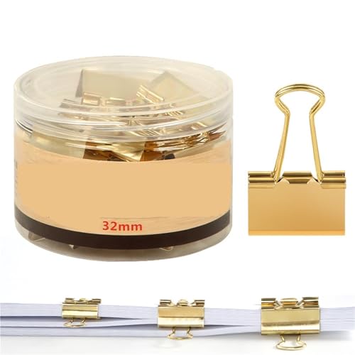 Binder-Clips, Büroklammer, goldener langer Schwanz, Tcket-Clip, Ordner, Metall, langer Schwanz, Schwalbenschwanz, kleine Ticket-Clip für Büro, Schulbedarf für Büro (32 mm - 24 Stück) von GMVZGQW