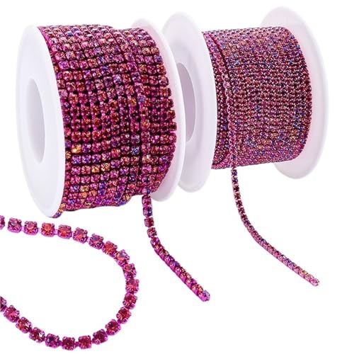 Bunte glitzernde Kristall-Verschlusskette für Kleider, Taschen, Schmuck zum Nähen von Schuhen (Fuchsia Vulkan Fuchsia, 9,1 m, Rolle_3 mm) von GMVZGQW