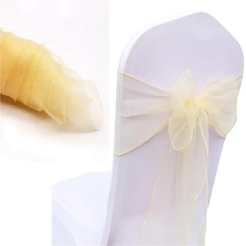 GMVZGQW Stuhlschärpen für Bankett, Hochzeit, Party, Veranstaltung, Weihnachtsdekoration, transparenter Organza-Stoff, 18 x 275 cm, Stuhlknoten für Partys (Champagner), 100 Stück von GMVZGQW