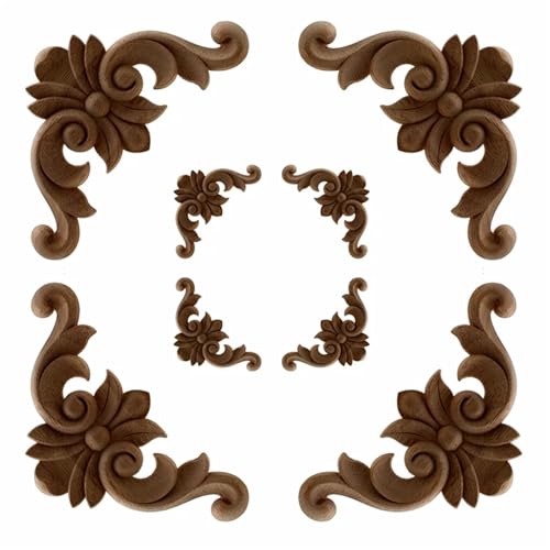 Holzapplikationen Onlays 4 Stück Vintage unlackiertes Holz geschnitzt Eck-Onlay Applikationsrahmen für Schrankdekoration (14 x 14 cm) von GMVZGQW