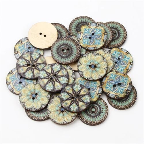 Holzknöpfe mit 2 Löchern, 25 mm, Blau, Vintage-Farbe, rund, für Kleidung, Nähzubehör, Handarbeiten, dekorative Knöpfe, 30 Stück Holzknöpfe mit 2 Löchern, 25 mm, Blau, Vintage-Farbe, rund, für Kleidung, Nähzubehör, Handarbeiten, dekorative Knöpfe, 30 Stück von GMVZGQW