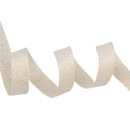 Köperband, 45,7 m/Rolle, Baumwoll-Twill-Klebeband, silberfarben, goldfarben, 10 mm/15 mm/20 mm/25 mm, Fischgrätenband zum Nähen, Trimmen, Verpacken für Heimwerker (Silberlinie, 10 mm) von GMVZGQW