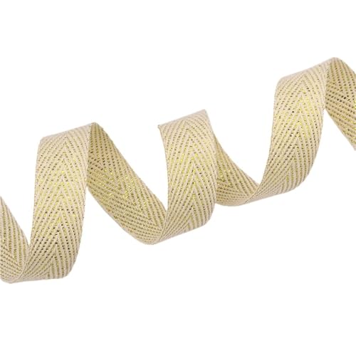 Köperband, 45,7 m/Rolle, Baumwoll-Twill-Klebeband, silberfarben, goldfarben, 10 mm/15 mm/20 mm/25 mm, Fischgrätenband zum Nähen, Trimmen, Wickeln für Heimwerker (Goldlinie, 20 mm) von GMVZGQW