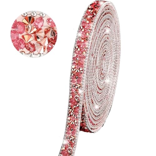 Kristall-Strass-Kette, 0,5 m, Harz-Strassband, selbstklebend, Diamantband, Kristallrolle, Glitzer-Harz, Diamantgürtel zum Nähen von Schuhen (Hellrosarot, Länge 2 m) von GMVZGQW