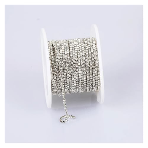 Kristall-Strass-Kette, 1,5 mm, Kristall-Strassband, Glasbesatz, zum Aufnähen, Kristall-Becherkette, Edelstein für selbstgemachten Schmuck, Zubehör zum Nähen von Schuhen (Silberfarbener Kristall, 9,1 m von GMVZGQW