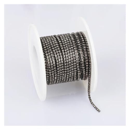 Kristall-Strass-Kette, 1,5 mm, Kristall-Strassband, Glastrand, zum Aufnähen, Kristall-Becherkette, Edelstein für selbstgemachten Schmuck, Zubehör zum Nähen von Schuhen (Silber-Schwarz, 4,5 m) von GMVZGQW