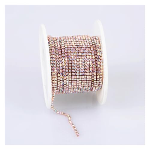 Kristall-Strass-Kette, 1,5 mm, Kristall-Strassband, Glasverzierung, zum Aufnähen, Kristall-Becherkette, Edelstein für selbstgemachten Schmuck, Zubehör zum Nähen von Schuhen (rotgoldener Kristall, AB von GMVZGQW