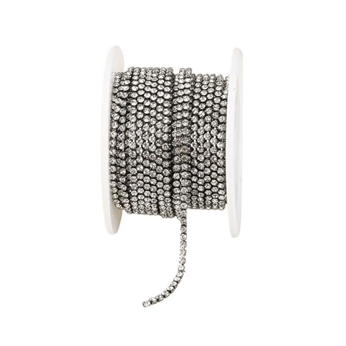 Kristall-Strass-Kette, 1,5 mm - 4,5 mm, glitzernd, klare Kristall-Strass-Kette, zum Aufnähen, Strassbesatz für DIY, Kleidung, Handwerk, Tassenkette zum Nähen von Schuhen, (Gunblack Crystal, 9,1 m_SS6 von GMVZGQW
