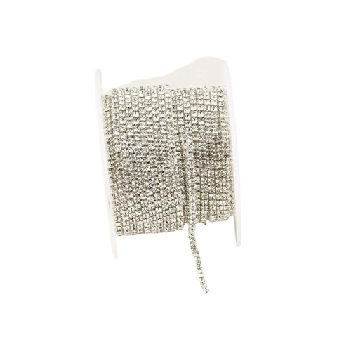 Kristall-Strass-Kette, 1,5 mm - 4,5 mm, glitzernd, klare Kristall-Strass-Kette, zum Aufnähen, Strassbesatz für Heimwerker, Kleidung, Handwerk, Tassenkette zum Nähen, Schuhe (Silberfarbener Kristall von GMVZGQW