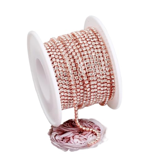 Kristall-Strass-Kette, 1,5 mm - 4,5 mm, glitzernd, klare Kristall-Strass-Kette, zum Aufnähen, Strassbesatz für Heimwerker, Kleidung, Handwerk, Tassenkette zum Nähen, Schuhe (rotgoldener Kristall, 9,1 von GMVZGQW