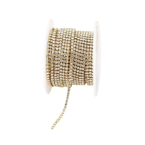 Kristall-Strass-Kette, 1,5 mm - 4,5 mm, glitzernd, klare Kristall-Strass-Kette, zum Aufnähen, Strassbesatz für Heimwerker, Kleidung, Handwerk, Tassenkette zum Nähen von Schuhen (goldfarbener Kristall Kristall-Strass-Kette, 1,5 mm - 4,5 mm, glitzernd, klare Kristall-Strass-Kette, zum Aufnähen, Strassbesatz für Heimwerker, Kleidung, Handwerk, Tassenkette zum Nähen von Schuhen (goldfarbener Kristall von GMVZGQW