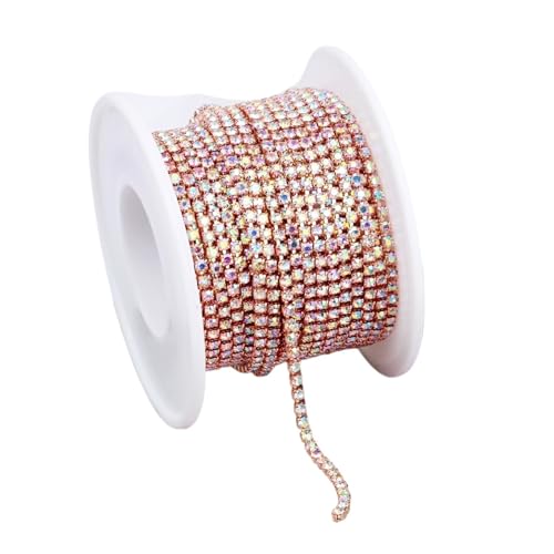 Kristall-Strass-Kette, 1,5 mm - 4,5 mm, glitzernd, klare Kristall-Strass-Kette, zum Aufnähen, für Bastelarbeiten, Kleidung, Handwerk, Tassenkette zum Nähen, von Schuhen (rotgoldener Kristall, AB, 4,5 von GMVZGQW