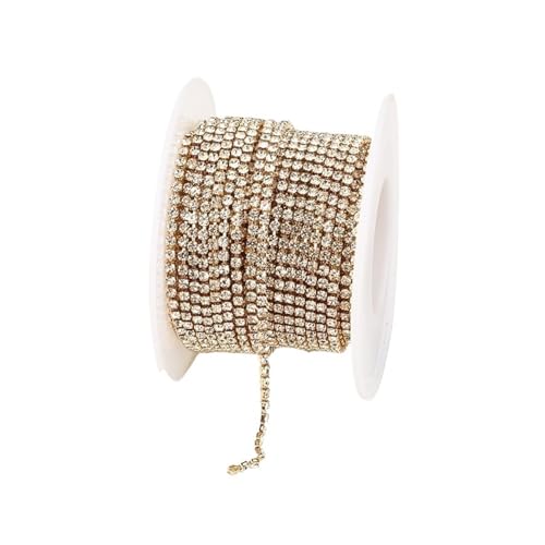 Kristall-Strass-Kette, 1,5 mm - 4,5 mm, glitzernd, klare Kristall-Strasssteine, zum Aufnähen, für Bastelarbeiten, Kleidung, Handwerk, Tassenkette zum Nähen von Schuhen (KC Gold-Kristall, 4,5 m, SS12 von GMVZGQW