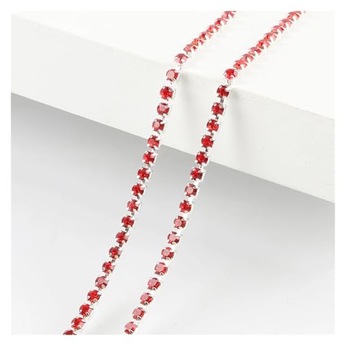 Kristall-Strass-Kette, 1 m, 23 Farben, transparente Strass-Kette, 2/2,5 cm, für Bastelarbeiten, Artesanato, Nähen, Kleidung, Zubehör zum Nähen von Schuhen (Rot, Stil 1 x Breite 2 mm) von GMVZGQW