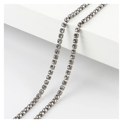 Kristall-Strass-Kette, 1 m, 23 Farben, transparente Strass-Kette, 2/2,5 cm, für Bastelarbeiten, Artesanato, Nähen, Kleidung, Zubehör zum Nähen von Schuhen (Schwarzgrau, Stil 1, Breite 2 mm) von GMVZGQW