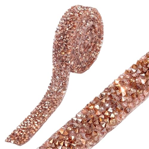 Kristall-Strass-Kette, 15 mm/20 mm/30 mm, 91 cm, Hotfix, Harz, Strass, Glitzerband für Bastelarbeiten, Hochzeit, Party, Dekoration zum Nähen von Schuhen (Gold-Rose, 20 mm - 91 cm) von GMVZGQW